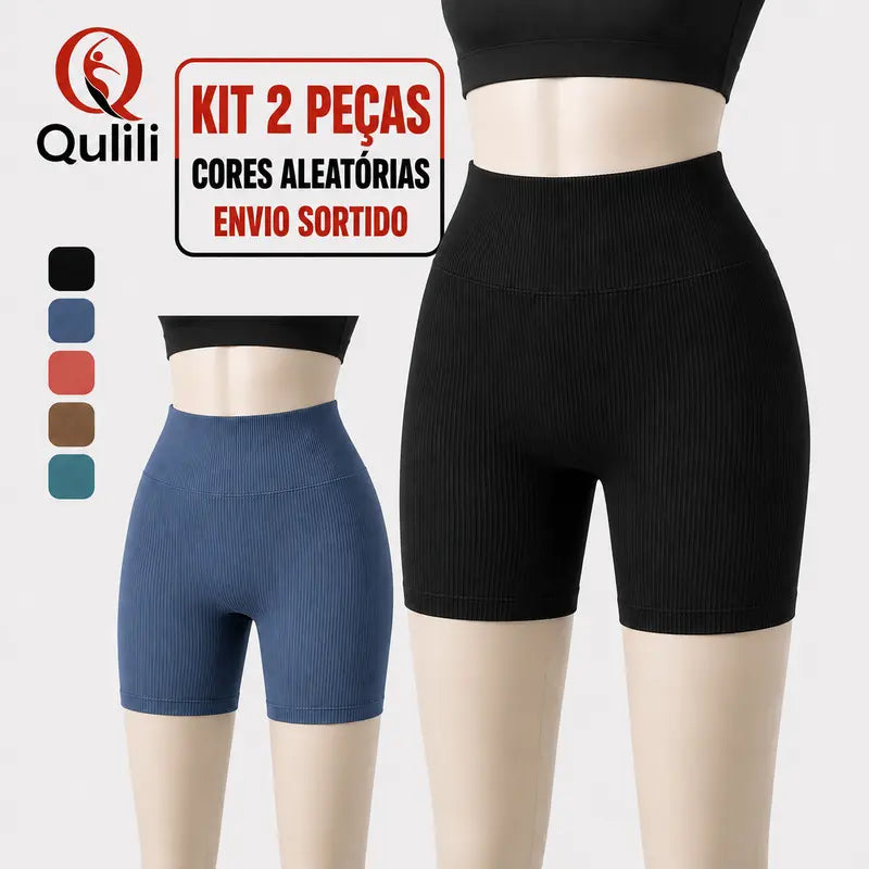 Shorts Fitness Feminino Canelado Cintura Alta | Confortável e Elástico