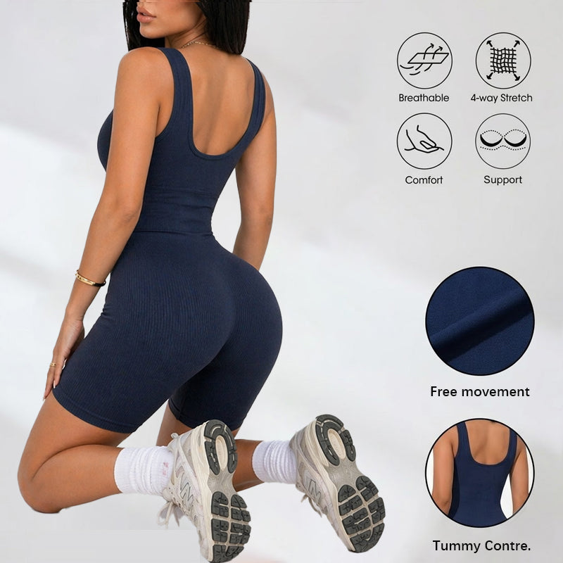 Macaquinho Fitness Feminino Canelado com Short | Confortável e Elástic
