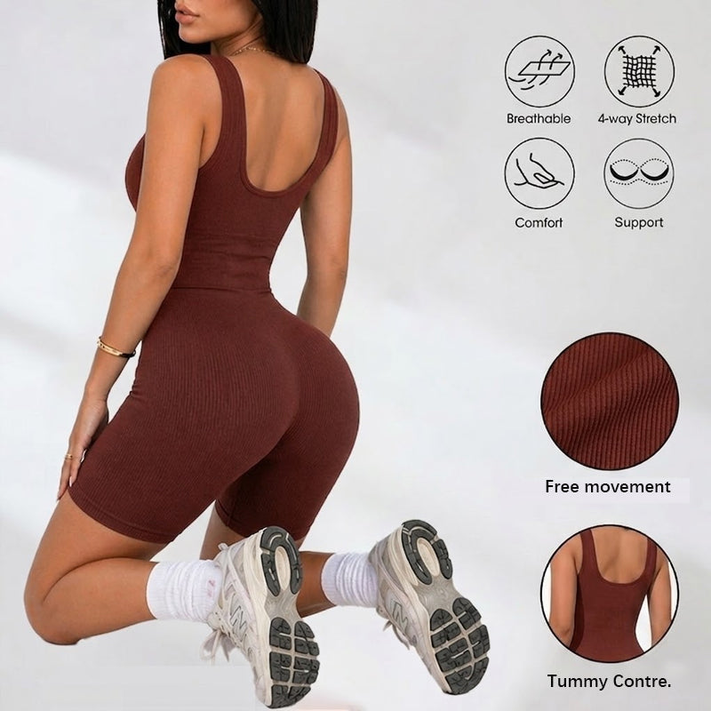 Macaquinho Fitness Feminino Canelado com Short | Confortável e Elástic