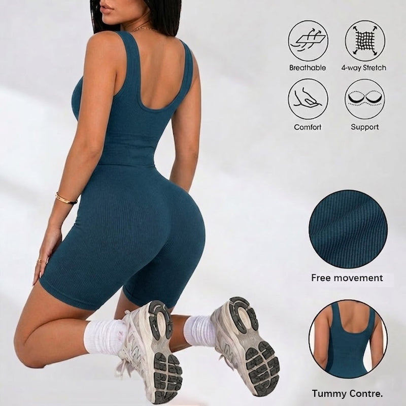 Macaquinho Fitness Feminino Canelado com Short | Confortável e Elástic