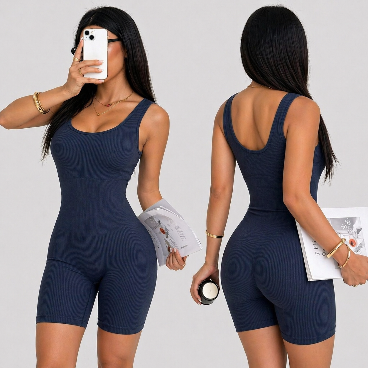 Macaquinho Fitness Feminino Canelado com Short | Confortável e Elástic