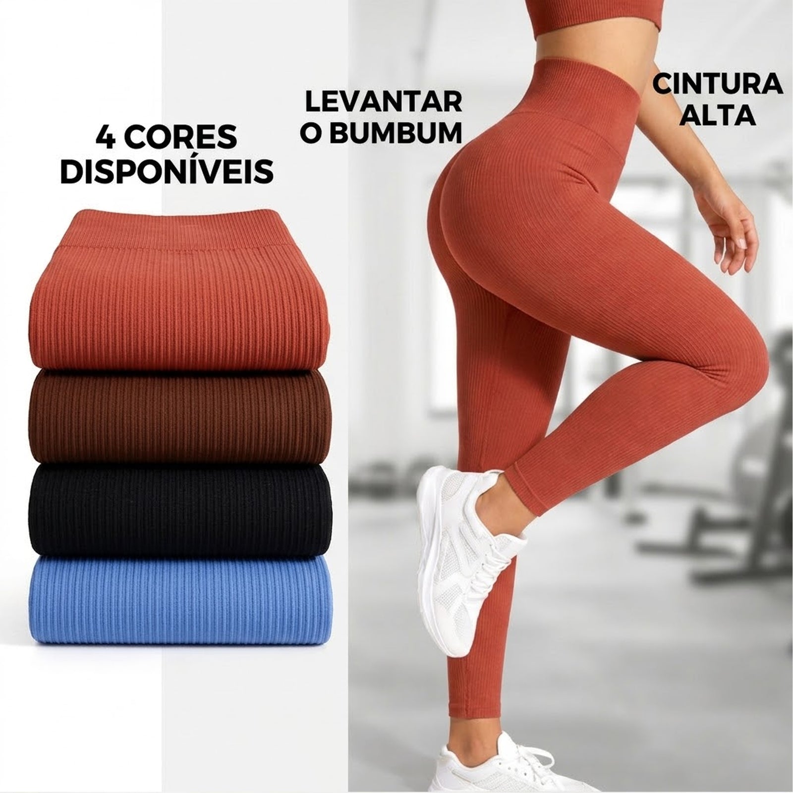 Legging Feminina Canelada Cintura Alta Controle Abdominal Calça Esportiva Elástica Confortável Para Yoga, Pilates, Treino na Academia e Corrida