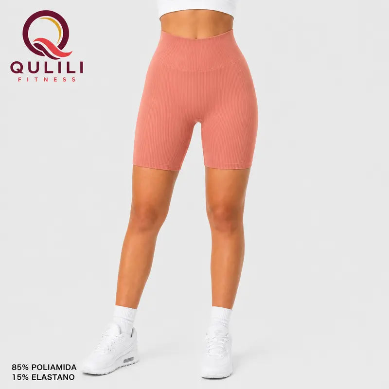 Shorts Fitness Feminino Canelado Cintura Alta | Confortável e Elástico