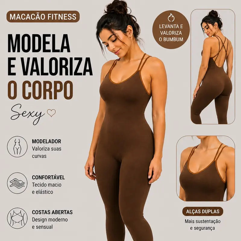 Macacão Fitness Feminino Canelado com Bojo, Alta Elasticidade, Modela o Corpo, Zero Transparência, Confortável para Academia e Yoga