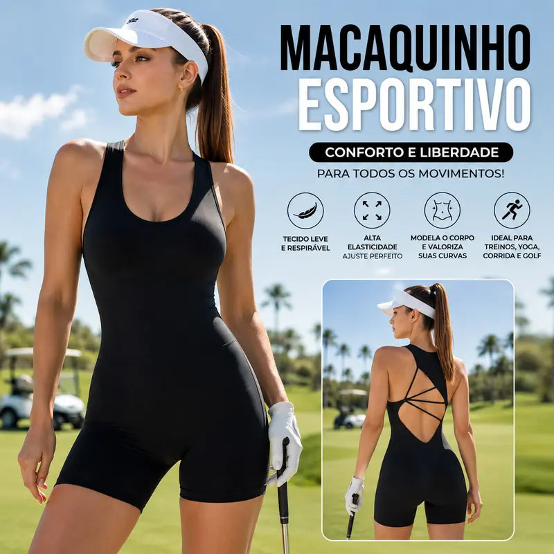 Qulili Macaquinho Fitness Feminino Curto com Costas Abertas e Alças Cruzadas | Alta Elasticidade e Modelagem Justa