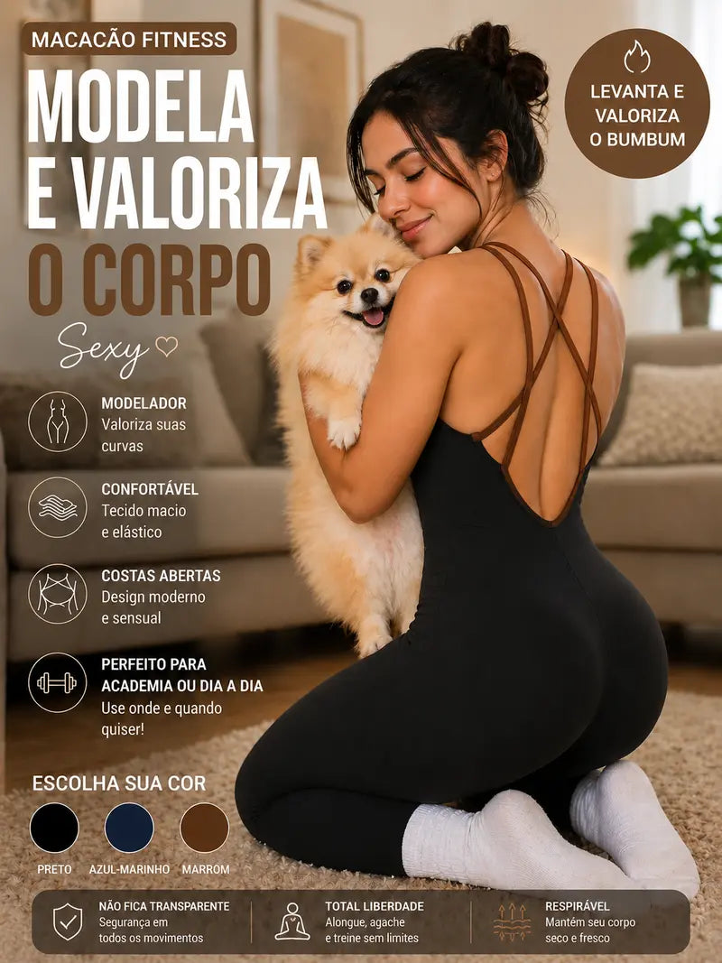 Macacão Fitness Feminino Canelado com Bojo, Alta Elasticidade, Modela o Corpo, Zero Transparência, Confortável para Academia e Yoga