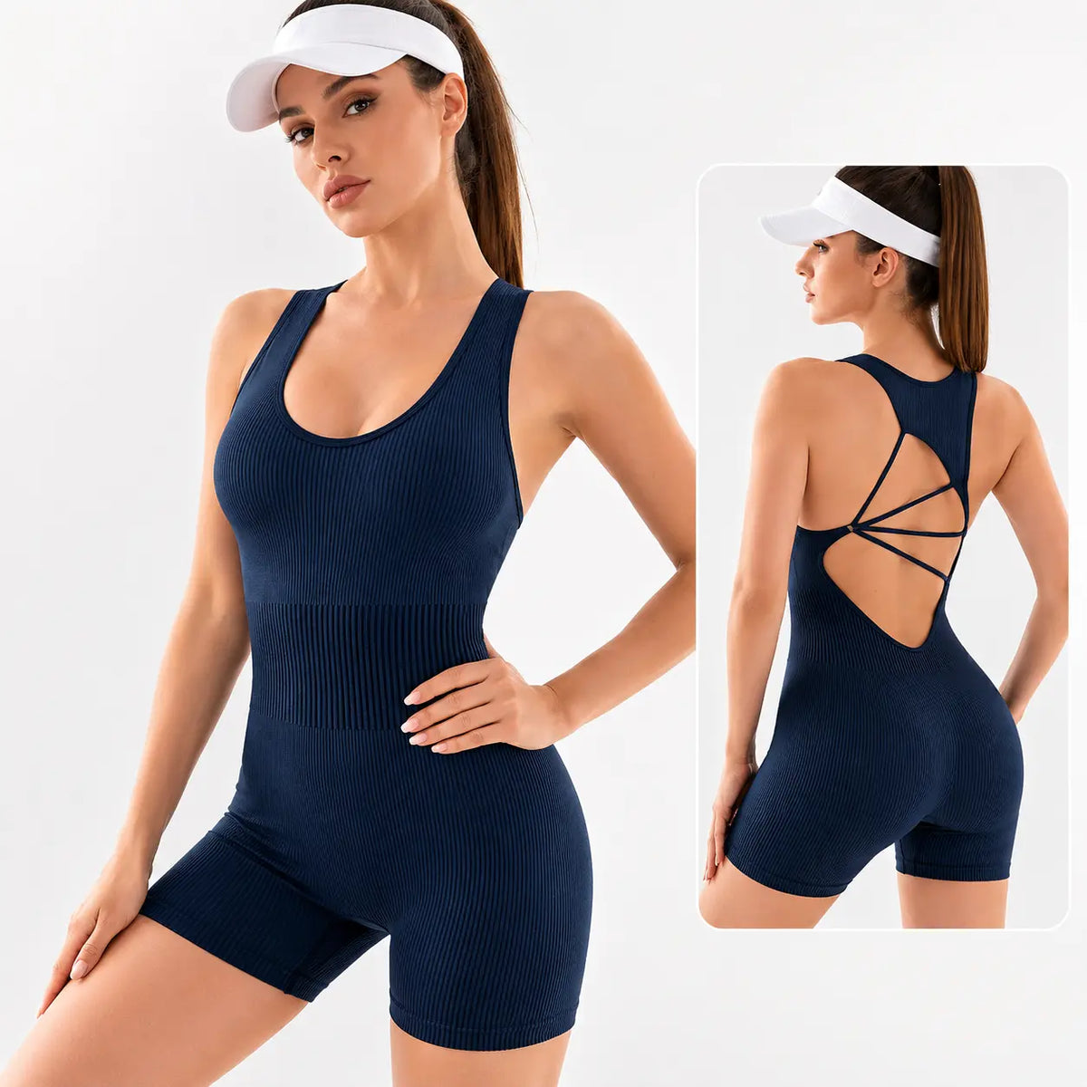 Qulili Macaquinho Fitness Feminino Curto com Costas Abertas e Alças Cruzadas | Alta Elasticidade e Modelagem Justa