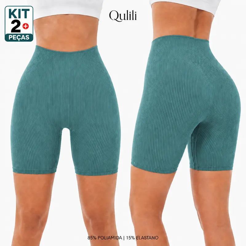 Shorts Fitness Feminino Canelado Cintura Alta | Confortável e Elástico