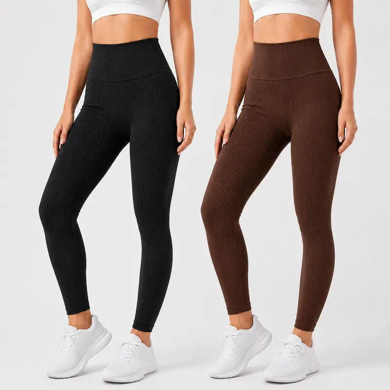 Legging Feminina Canelada Cintura Alta Controle Abdominal Calça Esportiva Elástica Confortável Para Yoga, Pilates, Treino na Academia e Corrida