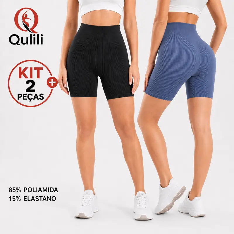 Shorts Fitness Feminino Canelado Cintura Alta | Confortável e Elástico
