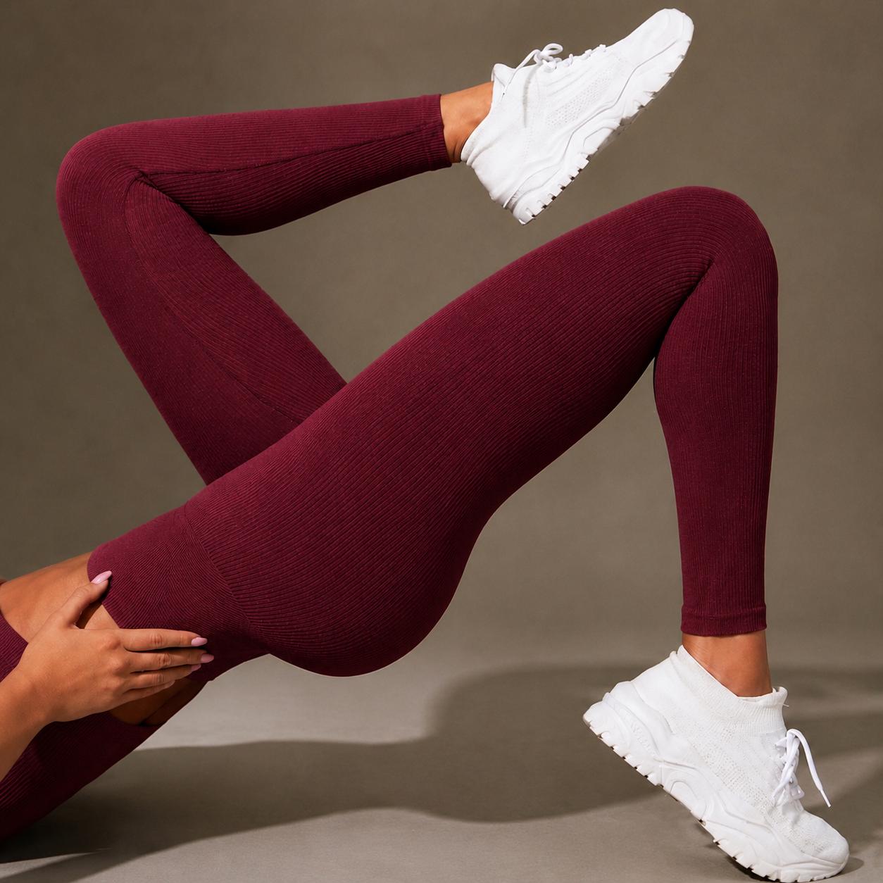 Legging Feminina Canelada Cintura Alta Controle Abdominal Calça Esportiva Elástica Confortável Para Yoga, Pilates, Treino na Academia e Corrida