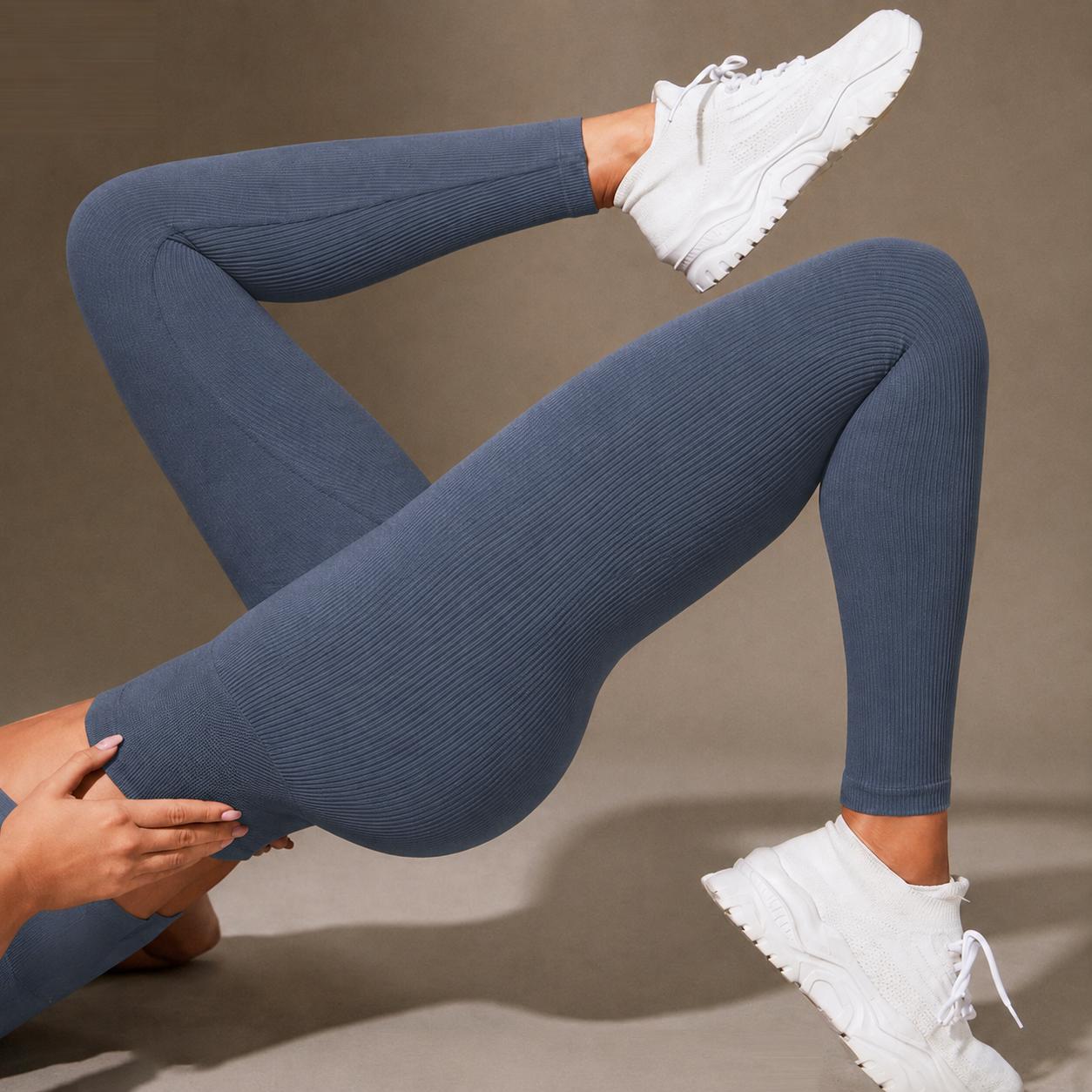 Legging Feminina Canelada Cintura Alta Controle Abdominal Calça Esportiva Elástica Confortável Para Yoga, Pilates, Treino na Academia e Corrida