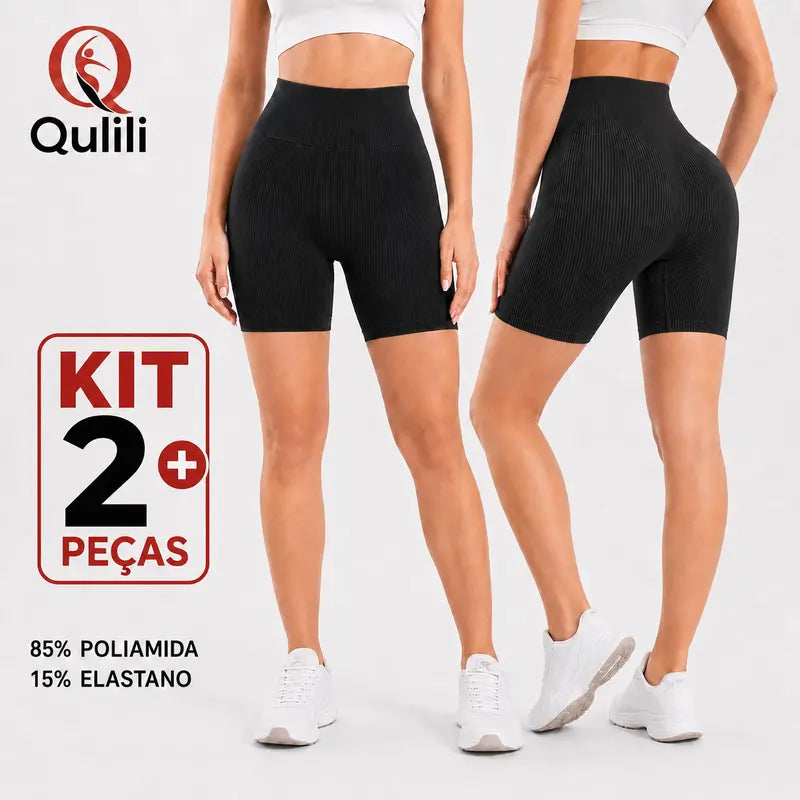 Shorts Fitness Feminino Canelado Cintura Alta | Confortável e Elástico