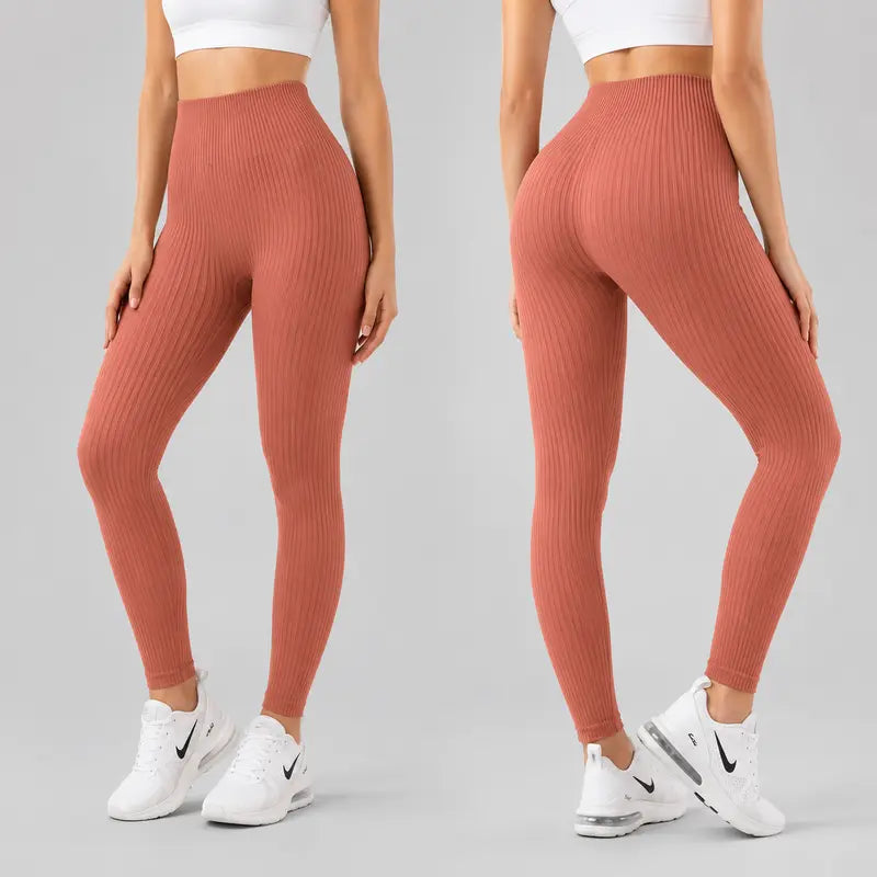 Legging Feminina Canelada Cintura Alta Controle Abdominal Calça Esportiva Elástica Confortável Para Yoga, Pilates, Treino na Academia e Corrida