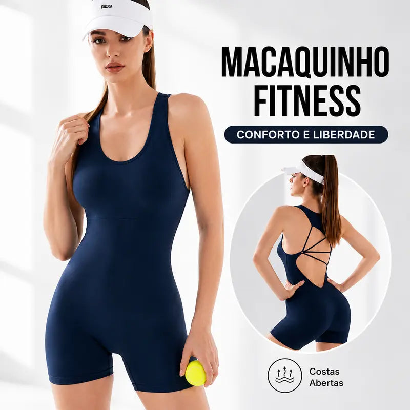 Qulili Macaquinho Fitness Feminino Curto com Costas Abertas e Alças Cruzadas | Alta Elasticidade e Modelagem Justa