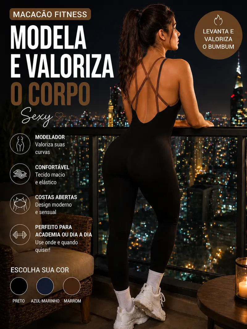 Macacão Fitness Feminino Canelado com Bojo, Alta Elasticidade, Modela o Corpo, Zero Transparência, Confortável para Academia e Yoga