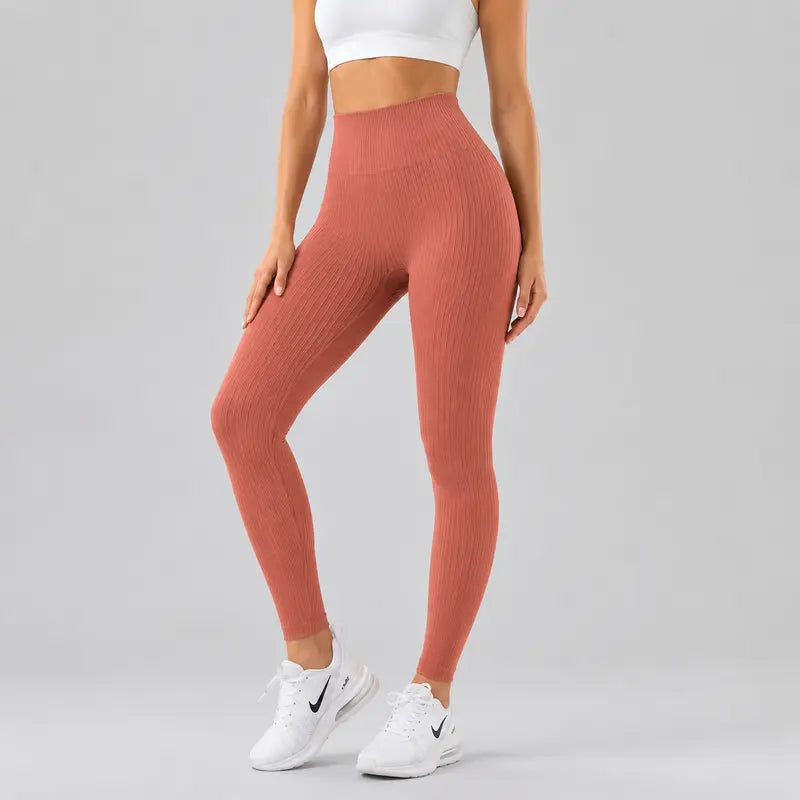 Legging Feminina Canelada Cintura Alta Controle Abdominal Calça Esportiva Elástica Confortável Para Yoga, Pilates, Treino na Academia e Corrida