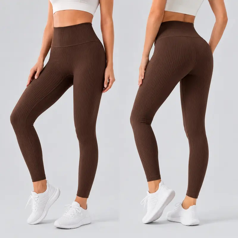 Legging Feminina Canelada Cintura Alta Controle Abdominal Calça Esportiva Elástica Confortável Para Yoga, Pilates, Treino na Academia e Corrida