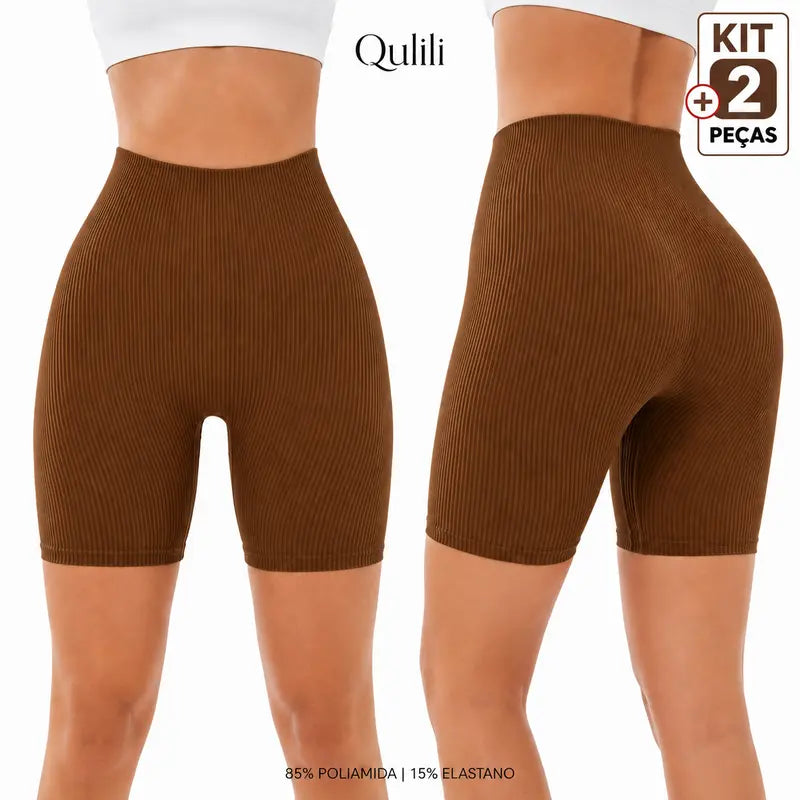 Shorts Fitness Feminino Canelado Cintura Alta | Confortável e Elástico