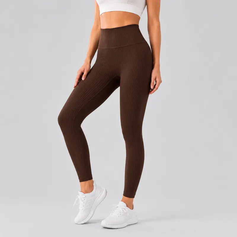 Legging Feminina Canelada Cintura Alta Controle Abdominal Calça Esportiva Elástica Confortável Para Yoga, Pilates, Treino na Academia e Corrida
