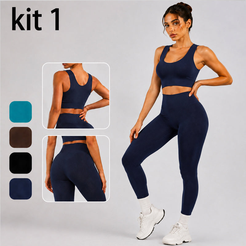 Conjunto Fitness Feminino 2 Peças | Top + Legging Cintura Alta