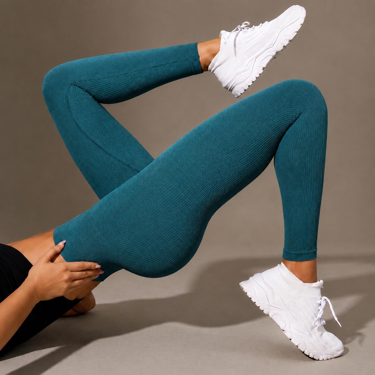 Legging Feminina Canelada Cintura Alta Controle Abdominal Calça Esportiva Elástica Confortável Para Yoga, Pilates, Treino na Academia e Corrida