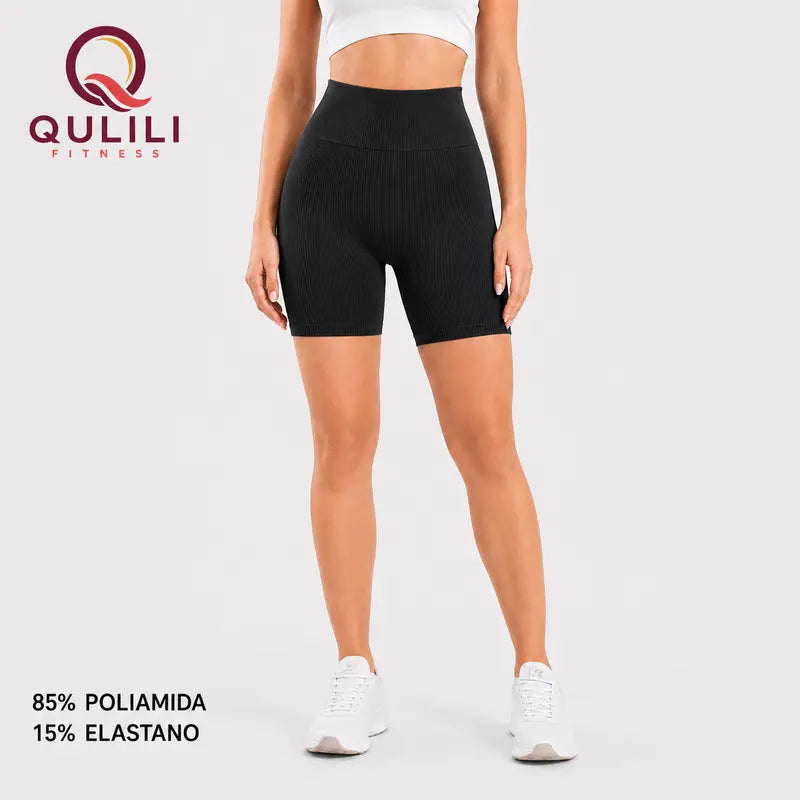 Shorts Fitness Feminino Canelado Cintura Alta | Confortável e Elástico