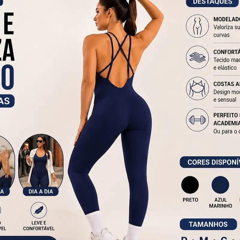 Macacão Fitness Feminino Canelado com Bojo, Alta Elasticidade, Modela o Corpo, Zero Transparência, Confortável para Academia e Yoga