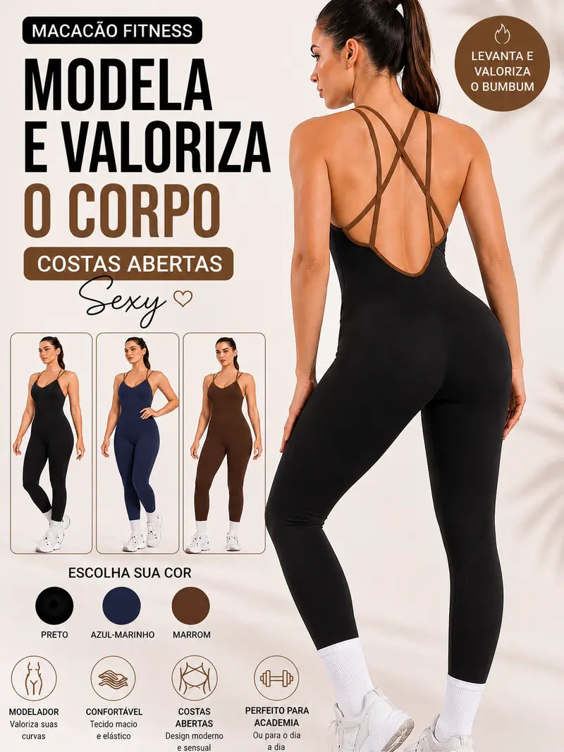 Macacão Fitness Feminino Canelado com Bojo, Alta Elasticidade, Modela o Corpo, Zero Transparência, Confortável para Academia e Yoga