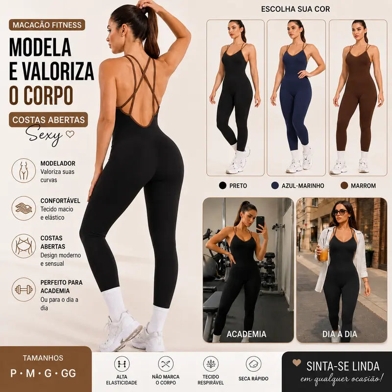 Macacão Fitness Feminino Canelado com Bojo, Alta Elasticidade, Modela o Corpo, Zero Transparência, Confortável para Academia e Yoga