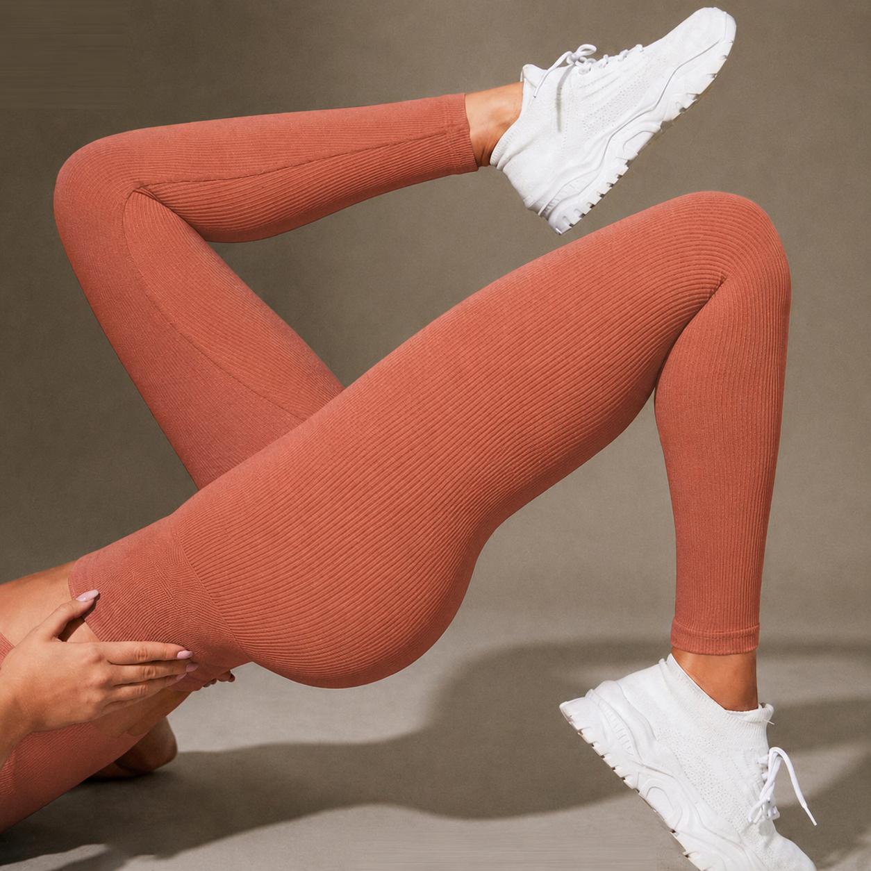 Legging Feminina Canelada Cintura Alta Controle Abdominal Calça Esportiva Elástica Confortável Para Yoga, Pilates, Treino na Academia e Corrida