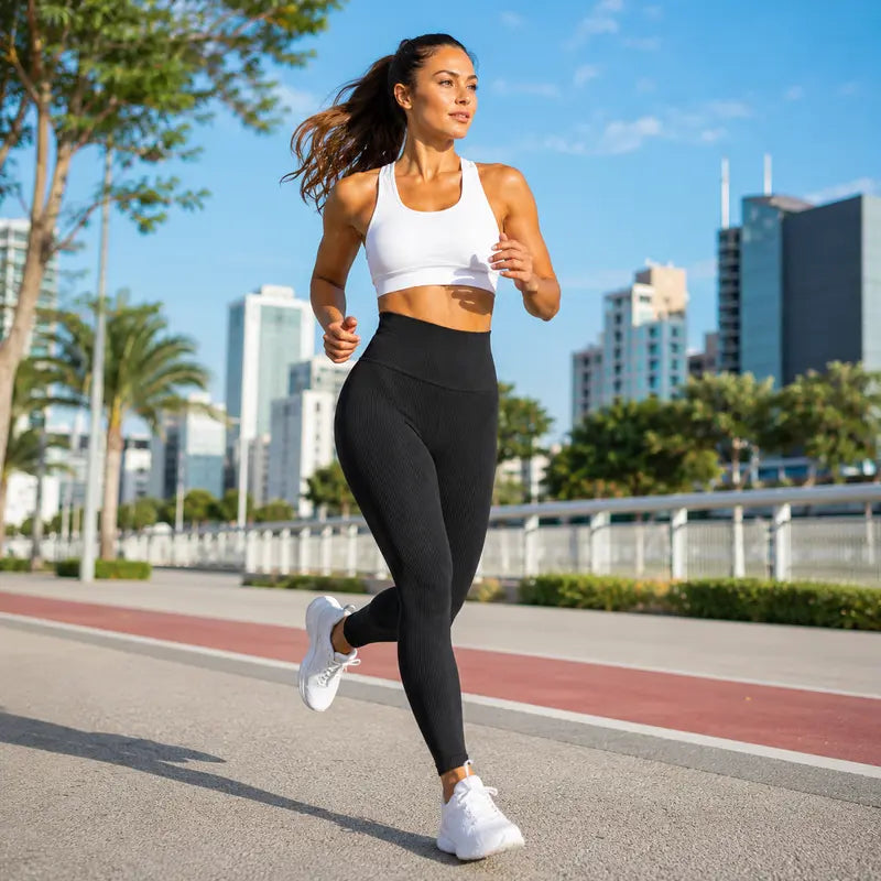 Legging Feminina Canelada Cintura Alta Controle Abdominal Calça Esportiva Elástica Confortável Para Yoga, Pilates, Treino na Academia e Corrida