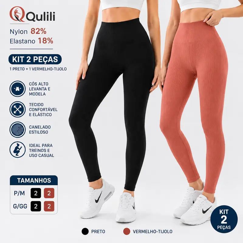Legging Feminina Canelada Cintura Alta Controle Abdominal Calça Esportiva Elástica Confortável Para Yoga, Pilates, Treino na Academia e Corrida