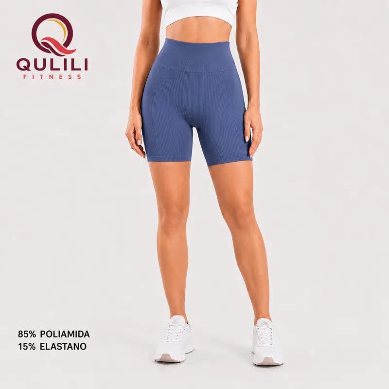 Shorts Fitness Feminino Canelado Cintura Alta | Confortável e Elástico