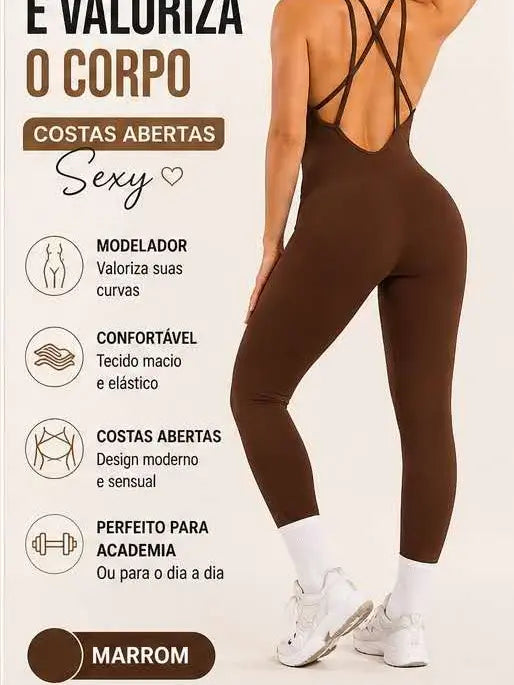 Macacão Fitness Feminino Canelado com Bojo, Alta Elasticidade, Modela o Corpo, Zero Transparência, Confortável para Academia e Yoga