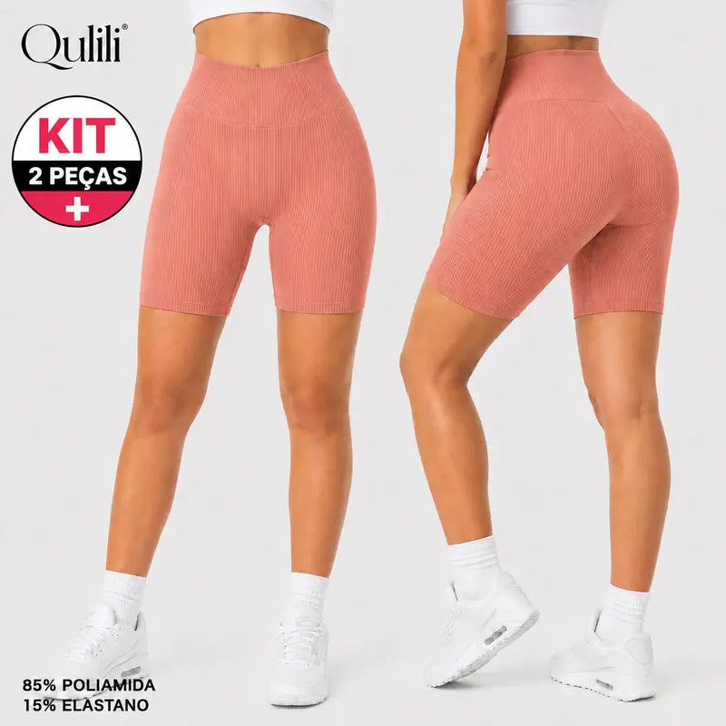 Shorts Fitness Feminino Canelado Cintura Alta | Confortável e Elástico