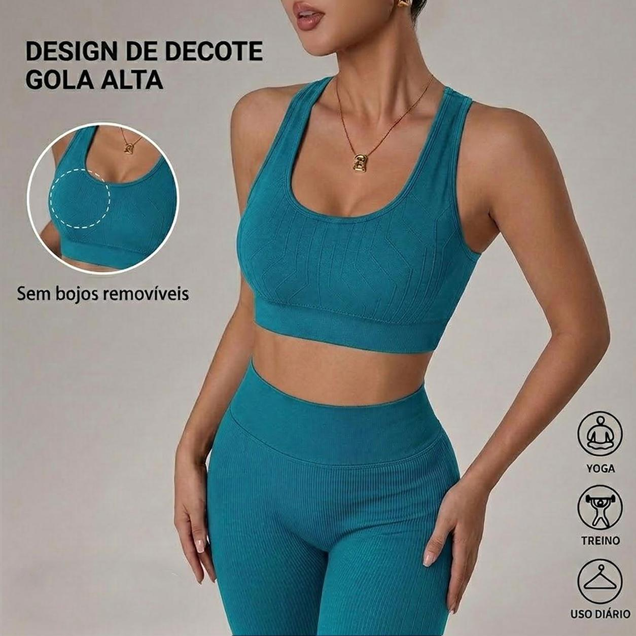 Conjunto de Yoga Canelado com Decote Alto